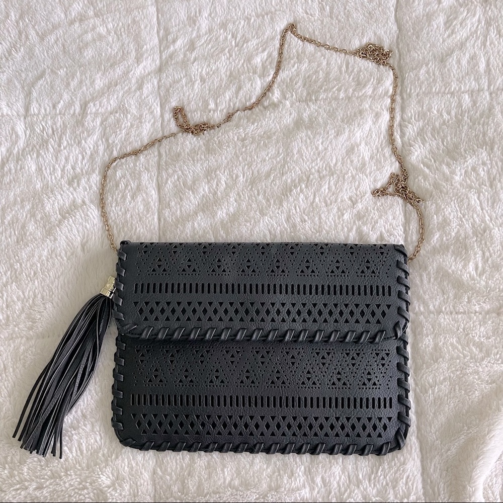 3AM Forever Black Boho Laser Cut Envelope Crossbody Bag